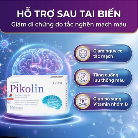 Viên uống hỗ trợ tăng tuần hoàn máu não, giảm nguy cơ hình thành cục máu đông Pikolin Ocavill (2 vỉ x 15 viên)
