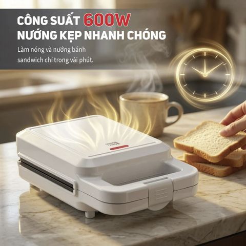 Máy Làm Bánh Sandwich Lebenlang LBL1481 Công Suất 600W, Máy Kẹp Nướng Bánh Khuôn Tam Giác Chống Dính