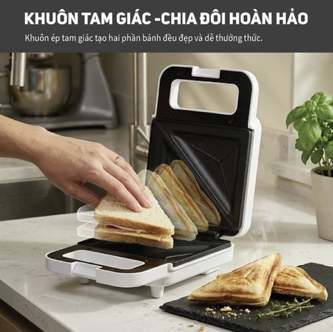 Máy Làm Bánh Sandwich Lebenlang LBL1481 Công Suất 600W, Máy Kẹp Nướng Bánh Khuôn Tam Giác Chống Dính