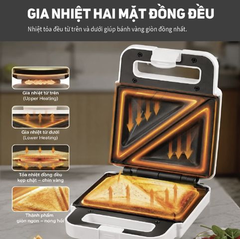 Máy Làm Bánh Sandwich Lebenlang LBL1481 Công Suất 600W, Máy Kẹp Nướng Bánh Khuôn Tam Giác Chống Dính