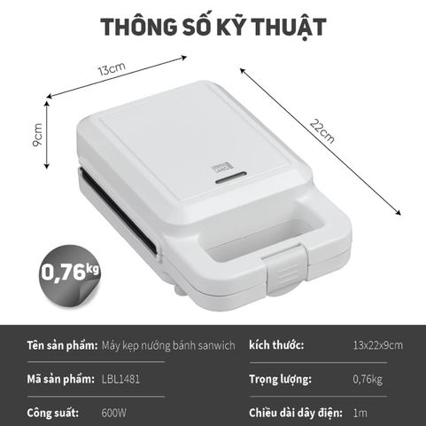 Máy Làm Bánh Sandwich Lebenlang LBL1481 Công Suất 600W, Máy Kẹp Nướng Bánh Khuôn Tam Giác Chống Dính