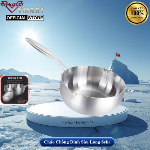 (Tặng Kèm Vỉ Gác Dầu) Chảo Sâu Lòng Chống Dính Inox Nguyên Khối SEKA 22/24/26 cm - Dùng Mọi Loại Bếp - Hàng Chính Hãng