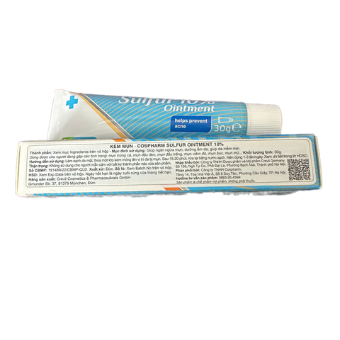 (CHÍNH HÃNG) Sulfur 10% Ointment Chấm Mụn Viêm, Mụn Bọc, Hỗ Trợ Giảm Sưng Đỏ, Kiểm Soát Dầu Trên Da - Tuyp 30g