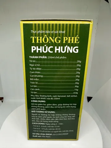 Siro ho - Thông Phế Phúc Hưng - chai 250ml cao lỏng - giảm ho, giảm đờm, thông thoáng đường thở, giảm khò khè