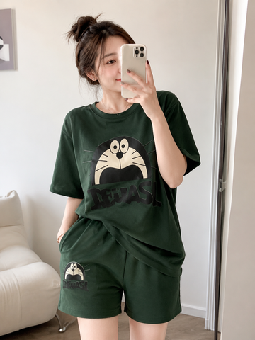 Bộ thun cotton doremon đáng yêu cute cho nữ, đồ bộ nữ, đồ bộ bé gái 45-60kg