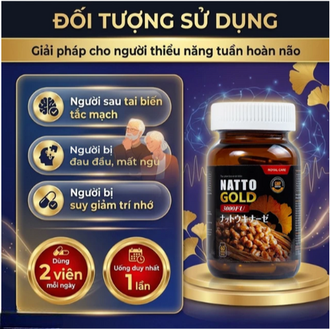 Viên uống hỗ trợ hoạt huyết, tăng cường tuần hoàn não Natto Gold 3000FU Royal Care (60 viên)