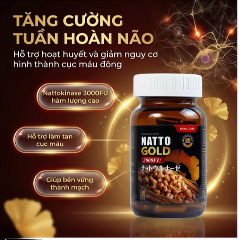 Viên uống hỗ trợ hoạt huyết, tăng cường tuần hoàn não Natto Gold 3000FU Royal Care (60 viên)