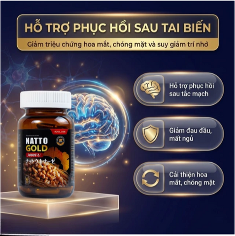 Viên uống hỗ trợ hoạt huyết, tăng cường tuần hoàn não Natto Gold 3000FU Royal Care (60 viên)