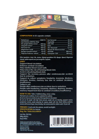 Viên uống hỗ trợ hoạt huyết, tăng cường tuần hoàn não Natto Gold 3000FU Royal Care (60 viên)