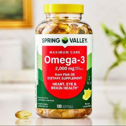 Viên uống Spring Valley Maximum Care Omega-3 2000 mg |180 viên| Hỗ trợ tim mạch/Cải thiện trí nhớ & Bảo vệ thị lực [S/P nội địa Mỹ]