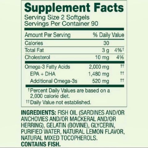Viên uống Spring Valley Maximum Care Omega-3 2000 mg |180 viên| Hỗ trợ tim mạch/Cải thiện trí nhớ & Bảo vệ thị lực [S/P nội địa Mỹ]