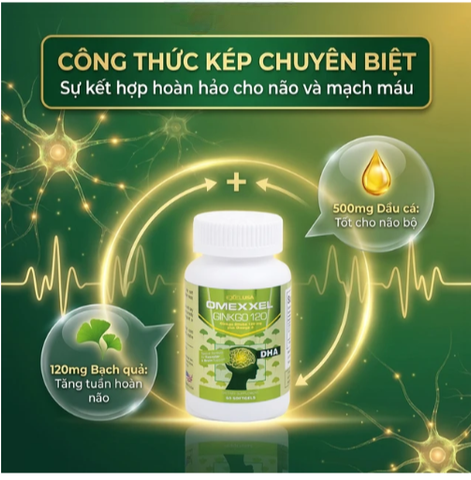 Viên uống hỗ trợ tăng tuần hoàn não, tốt cho tim mạch Omexxel Ginkgo 120 (60 viên)