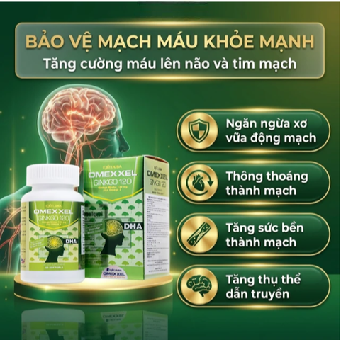 Viên uống hỗ trợ tăng tuần hoàn não, tốt cho tim mạch Omexxel Ginkgo 120 (60 viên)