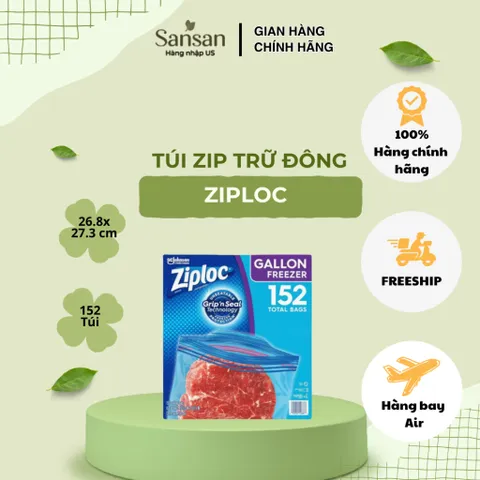 Túi Zip Trữ Đông Ziploc Gallon Freezer 152 Túi (4 Hộp x 38 Túi) 26.8 x 27.3cm Khóa Kép Double Zipper Bảo Quản Thực Phẩm