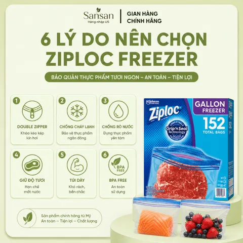 Túi Zip Trữ Đông Ziploc Gallon Freezer 152 Túi (4 Hộp x 38 Túi) 26.8 x 27.3cm Khóa Kép Double Zipper Bảo Quản Thực Phẩm