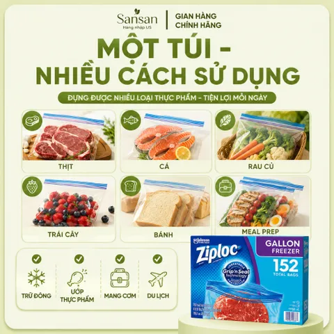Túi Zip Trữ Đông Ziploc Gallon Freezer 152 Túi (4 Hộp x 38 Túi) 26.8 x 27.3cm Khóa Kép Double Zipper Bảo Quản Thực Phẩm