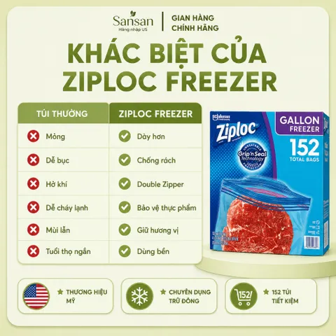 Túi Zip Trữ Đông Ziploc Gallon Freezer 152 Túi (4 Hộp x 38 Túi) 26.8 x 27.3cm Khóa Kép Double Zipper Bảo Quản Thực Phẩm
