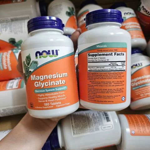 Viên uống Now Magnesium Glycinate |180 viên| Giảm căng thẳng/lo âu - Thư giãn thần kinh & cải thiện chất lượng giấc ngủ [S/P Chuẩn Mỹ]