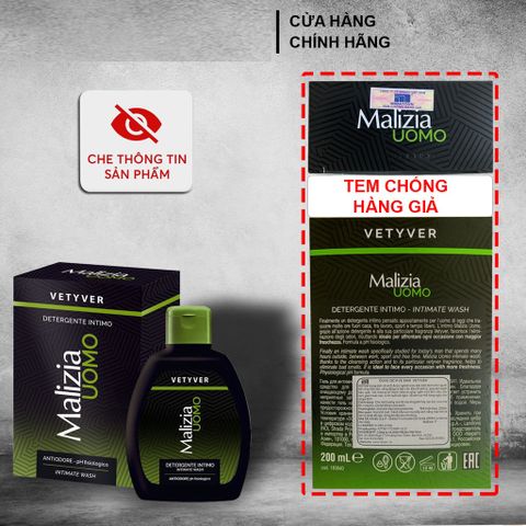 Dung dịch vệ sinh nam Malizia Vetyver Uomo Italia hương hoa cỏ, kháng khuẩn làm sạch Italia 200ml
