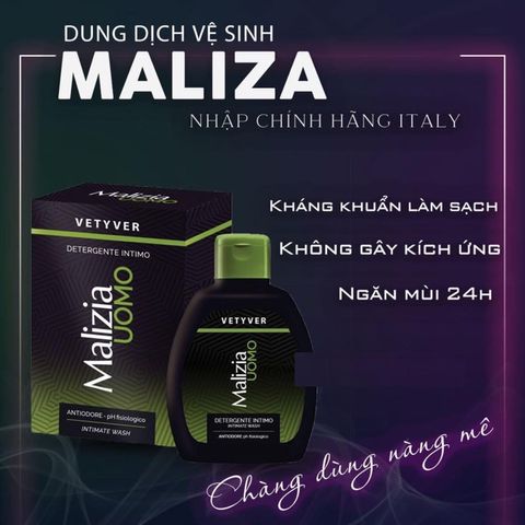 Dung dịch vệ sinh nam Malizia Vetyver Uomo Italia hương hoa cỏ, kháng khuẩn làm sạch Italia 200ml