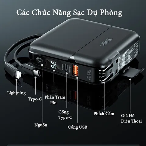 Sạc dự phòng Re Max RPP 20- Cốc sạc kiêm Pin dự phòng 15000 mAh hỗ trợ sạc nhanh PD 3.0 và QC 3.0 F