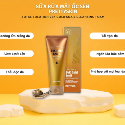 Sữa rửa mặt Ốc Sên dưỡng ẩm, sáng da Prettyskin Total Solution 24K Gold Snail Cleansing Foam 150ml
