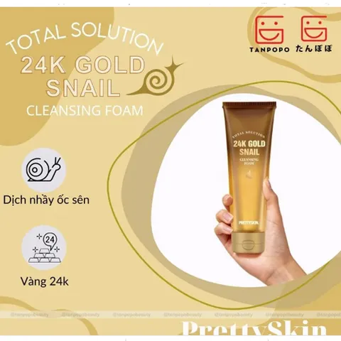 Sữa rửa mặt Ốc Sên dưỡng ẩm, sáng da Prettyskin Total Solution 24K Gold Snail Cleansing Foam 150ml