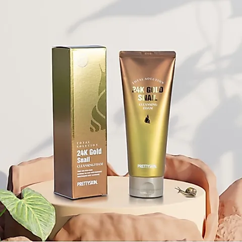 Sữa rửa mặt Ốc Sên dưỡng ẩm, sáng da Prettyskin Total Solution 24K Gold Snail Cleansing Foam 150ml