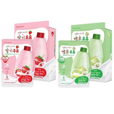 Hộp 10 miếng mặt nạ sữa dâu tái tạo phục hồi làn da hư tổn Kwailnara Strawberry Milk Mask Hàn Quốc 20gr