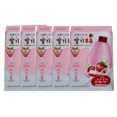 Hộp 10 miếng mặt nạ sữa dâu tái tạo phục hồi làn da hư tổn Kwailnara Strawberry Milk Mask Hàn Quốc 20gr