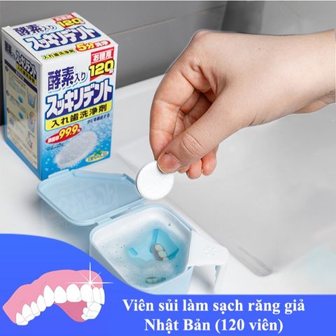 Hộp 120 viên vệ sinh hàm răng giả, khay niềng răng Nhật Bản