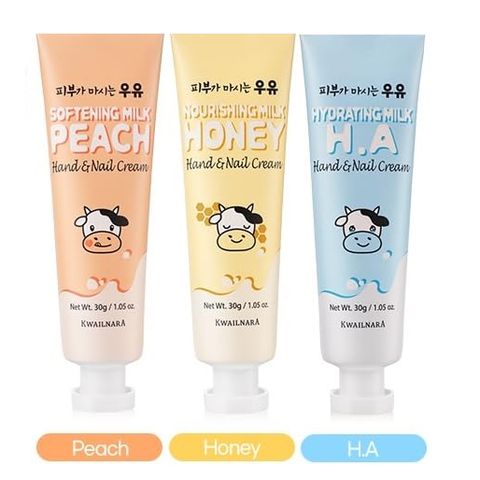 Kem dưỡng da tay và móng KWAILNARA Hàn Quốc cấp ẩm, dưỡng mềm da 30gr - Đào, Mật ong, Hyaluronic