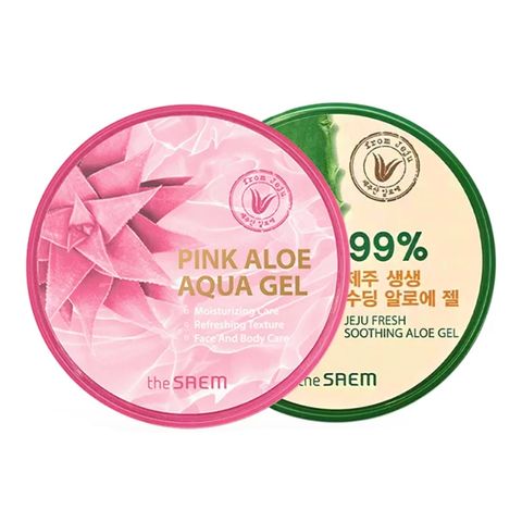 Gel dưỡng ẩm và làm dịu da The Saem Pink Aloe Aqua Gel Hàn Quốc 300ml
