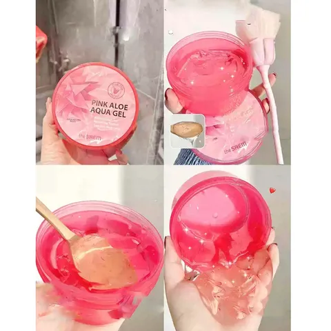 Gel dưỡng ẩm và làm dịu da The Saem Pink Aloe Aqua Gel Hàn Quốc 300ml