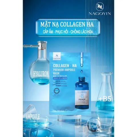 Hộp 10 mặt nạ B5 Collagen phục hồi da, cấp ẩm sâu, chống lão hóa - HA Premium Ampoule Mask Hàn Quốc