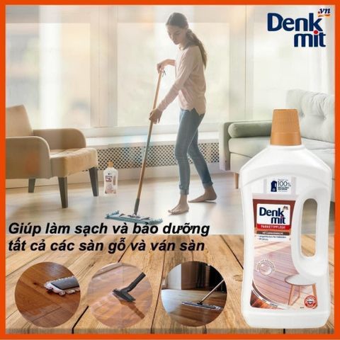 Nước lau sàn gỗ Denkmit Đức 1 lít sạch bóng, Đuổi côn trùng, Bảo vệ sàn gỗ bền đẹp