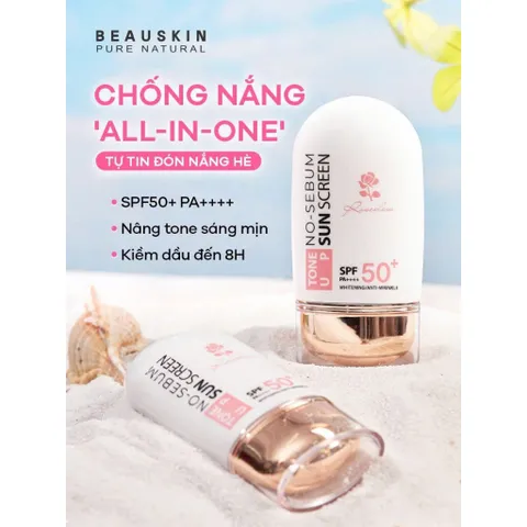 Kem chống nắng nâng tone kiềm dầu Beauskin Rose Dew Tone Up No-Sebum Sunscreen Hàn Quốc - 50ml