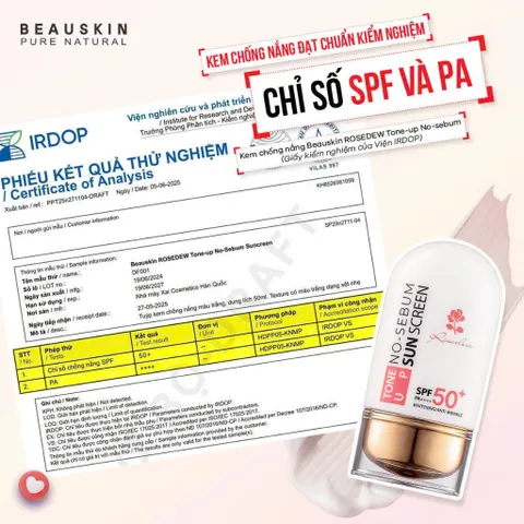 Kem chống nắng nâng tone kiềm dầu Beauskin Rose Dew Tone Up No-Sebum Sunscreen Hàn Quốc - 50ml
