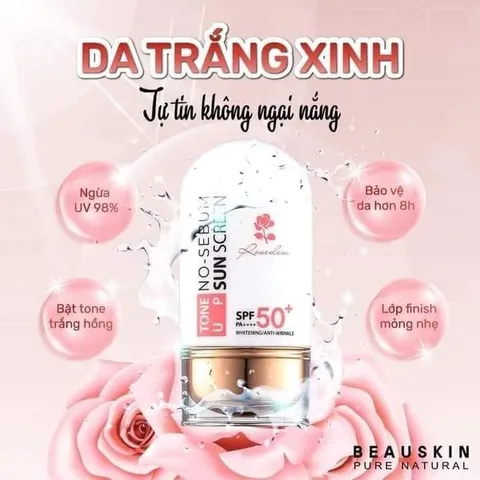 Kem chống nắng nâng tone kiềm dầu Beauskin Rose Dew Tone Up No-Sebum Sunscreen Hàn Quốc - 50ml