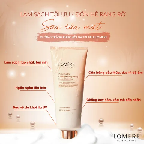 Sữa Rửa Mặt Lomere Nấm Cục Làm Sạch Sâu Lỗ Chân Lông, Dưỡng Trắng An Toàn Dịu Nhẹ Prime Truffle Cell 150ml