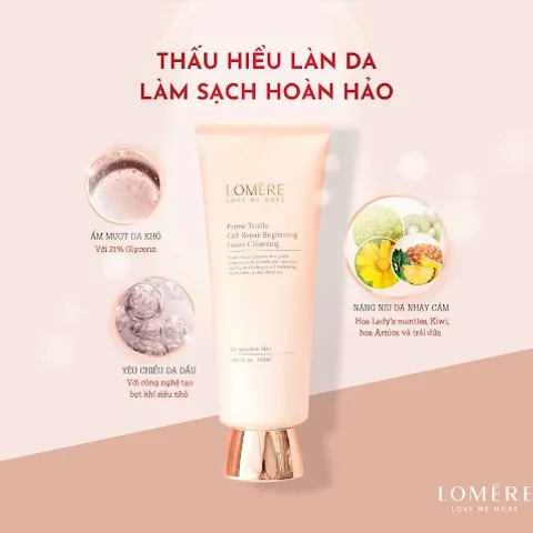 Sữa Rửa Mặt Lomere Nấm Cục Làm Sạch Sâu Lỗ Chân Lông, Dưỡng Trắng An Toàn Dịu Nhẹ Prime Truffle Cell 150ml