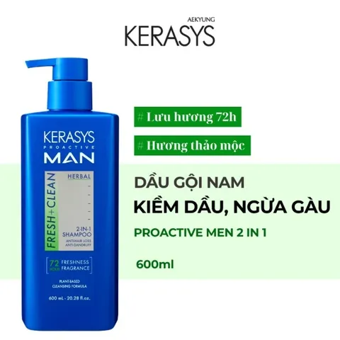 Dầu gội nam Sạch Sâu, Ngăn Ngừa Gàu, Kiềm Dầu Kerasys Proactive Men 2 in 1 Hàn Quốc 600ml