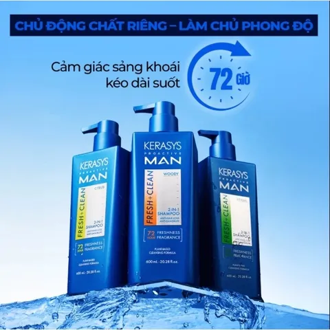 Dầu gội nam Sạch Sâu, Ngăn Ngừa Gàu, Kiềm Dầu Kerasys Proactive Men 2 in 1 Hàn Quốc 600ml