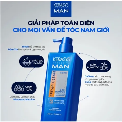 Dầu gội nam Sạch Sâu, Ngăn Ngừa Gàu, Kiềm Dầu Kerasys Proactive Men 2 in 1 Hàn Quốc 600ml