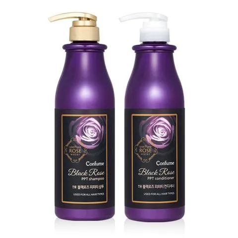 Dầu gội xả thảo dược hoa hồng đen giúp tóc mềm mượt, bồng bềnh Welcos Confume Black Rose PPT Hàn Quốc 750ml