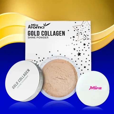 Phấn phủ bột kiểm dầu, trắng mịn Mira Aroma Gold Collagen Shine Powder 18g