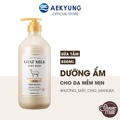 Sữa tắm sữa dê Shower Mate Goat Milk Hàn Quốc dưỡng ẩm, dưỡng trắng kháng khuẩn 800ml