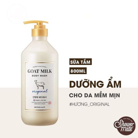 Sữa tắm sữa dê Shower Mate Goat Milk Hàn Quốc dưỡng ẩm, dưỡng trắng kháng khuẩn 800ml
