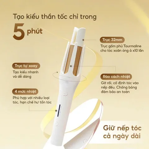 Máy uốn tóc làm xoăn tự động lớp phủ gốm sứ bảo vệ tóc khi tạo kiểu đường kính 32mm