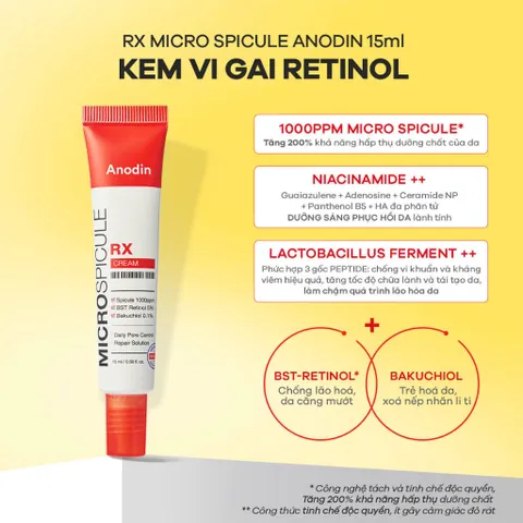 Kem dưỡng trẻ hóa da vi gai Anodin Micro Spicule RX Cream căng bóng da Hàn Quốc 15ml